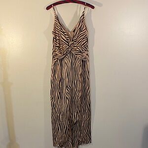 Aqua Beige and Black Zebra-Print Twist-Front Midi Dress